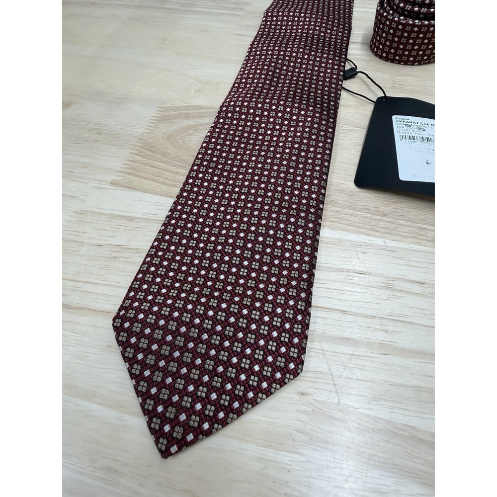Ermenegildo Zegna 100% Silk Red Gold Geometric Tie Necktie Made in Italy - New